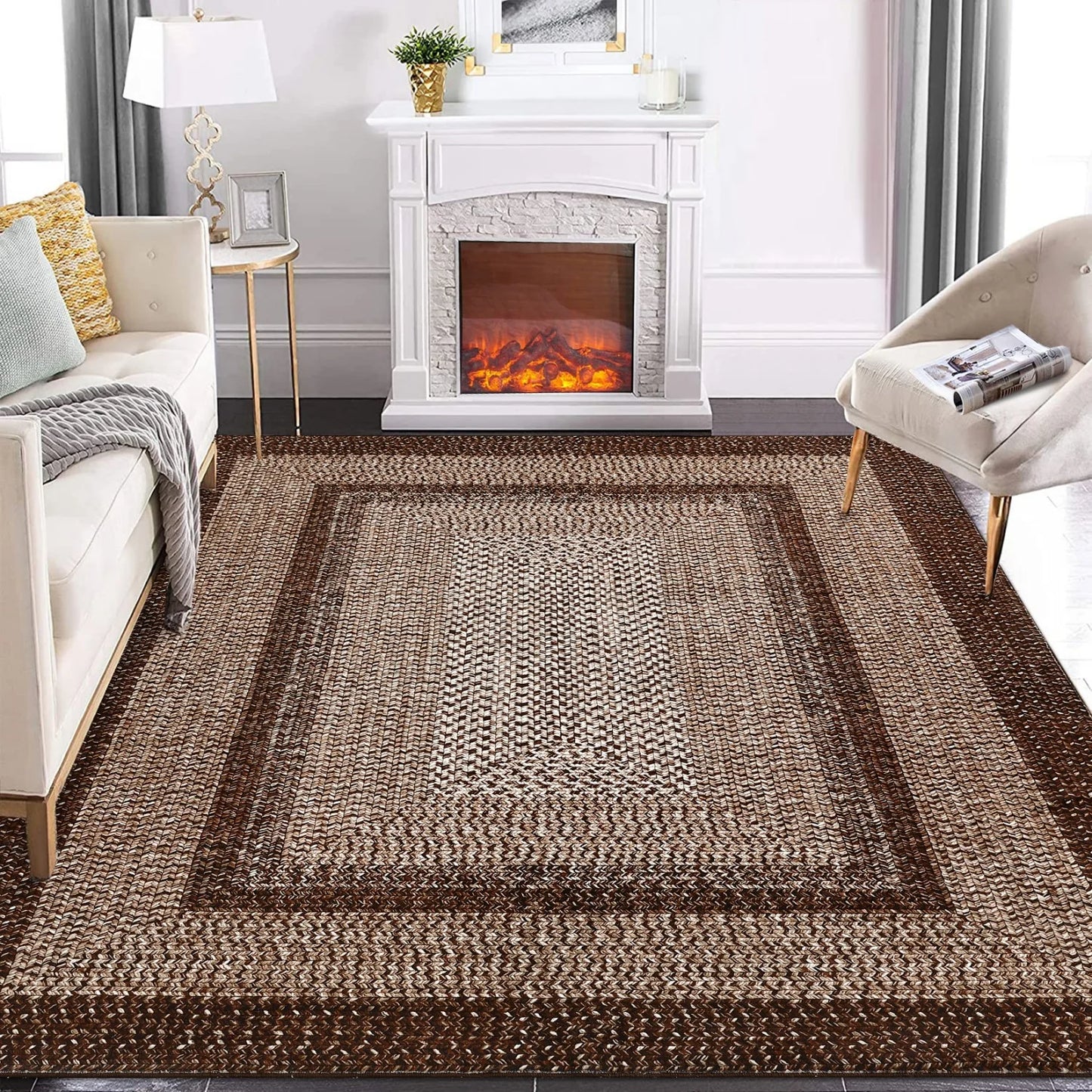 HiMISS Washable Braided Area Rug Non Slip Living Room Carpet