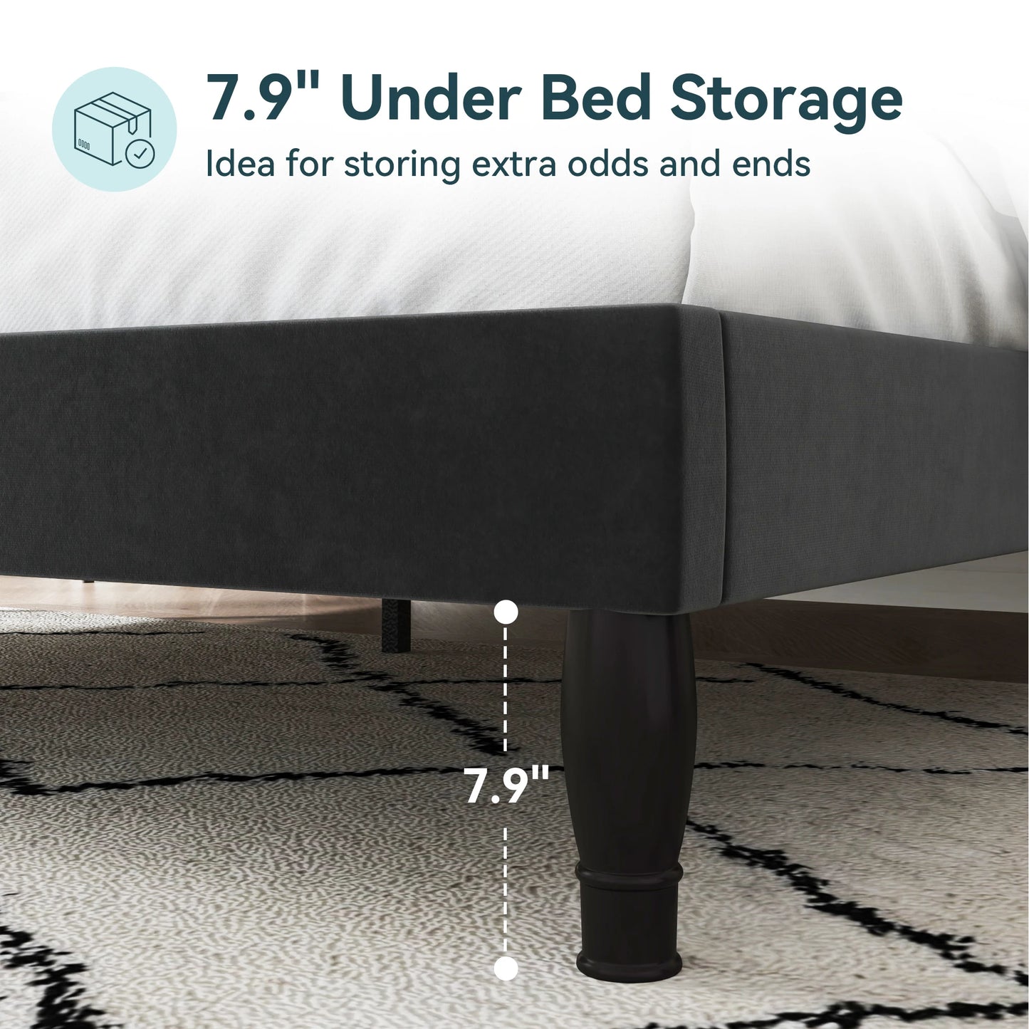 Hoomic Velvet Bed Frame With Adjustable Tiara Headboard