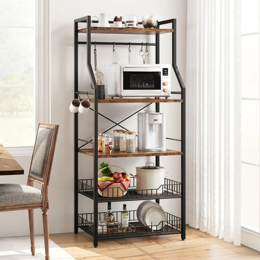 HiMISS Kitchen Bakers Rack Microwave Stand With Wire Baskets