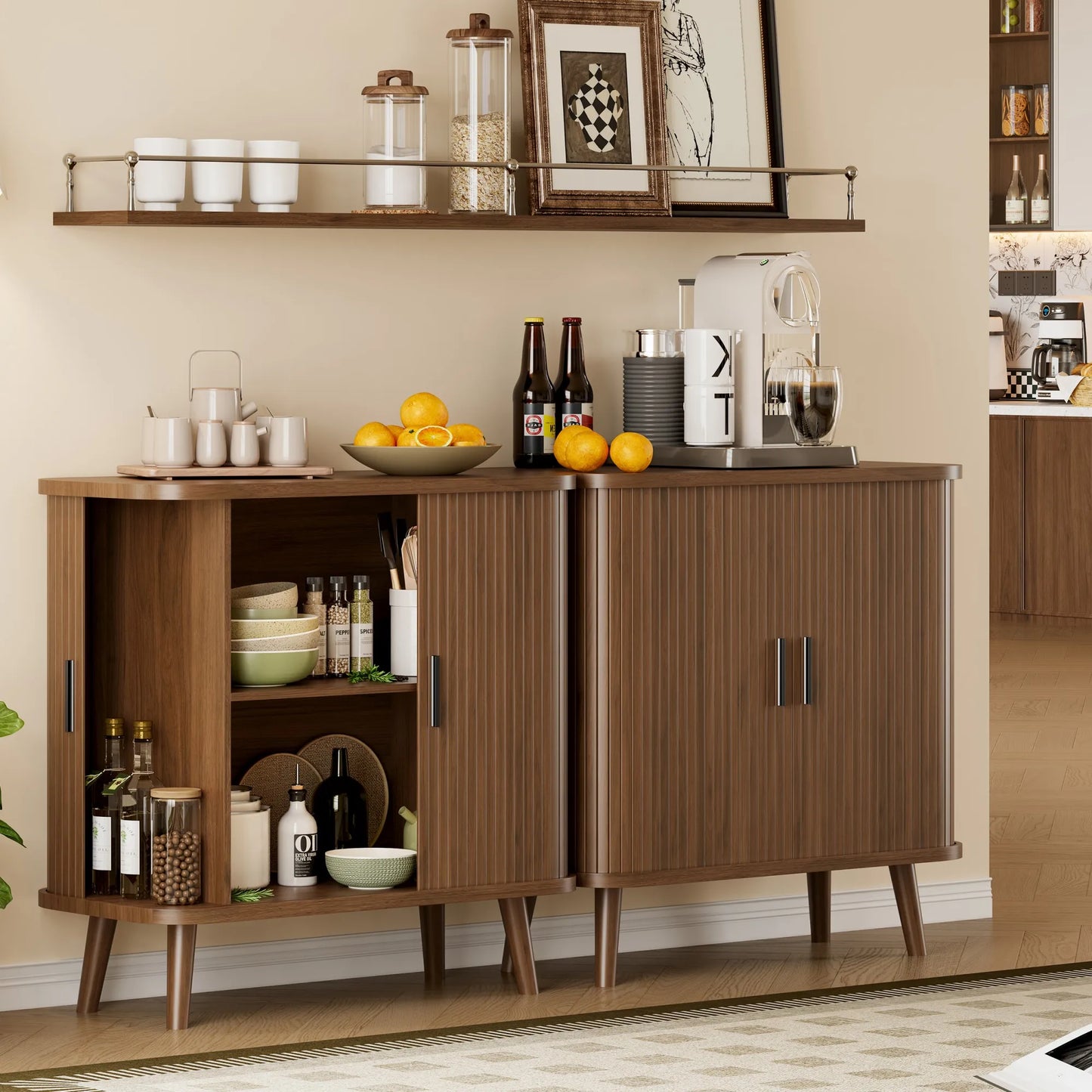 31.5" Sideboard Buffet Cabinet with Storage, Sliding Door & Adjustable Shelf, Modern Accent Coffee Bar Console Table for Kitchen, Entryway