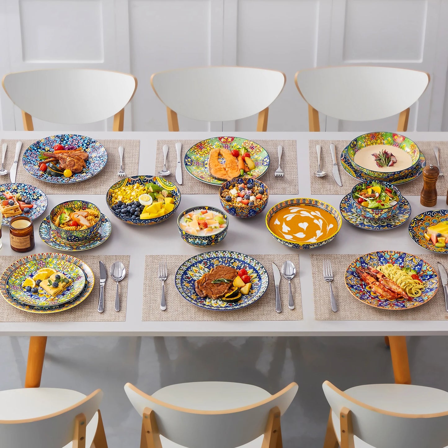 Malacasa 24-Piece Bohemian Double-Sided Porcelain Dinnerware Set