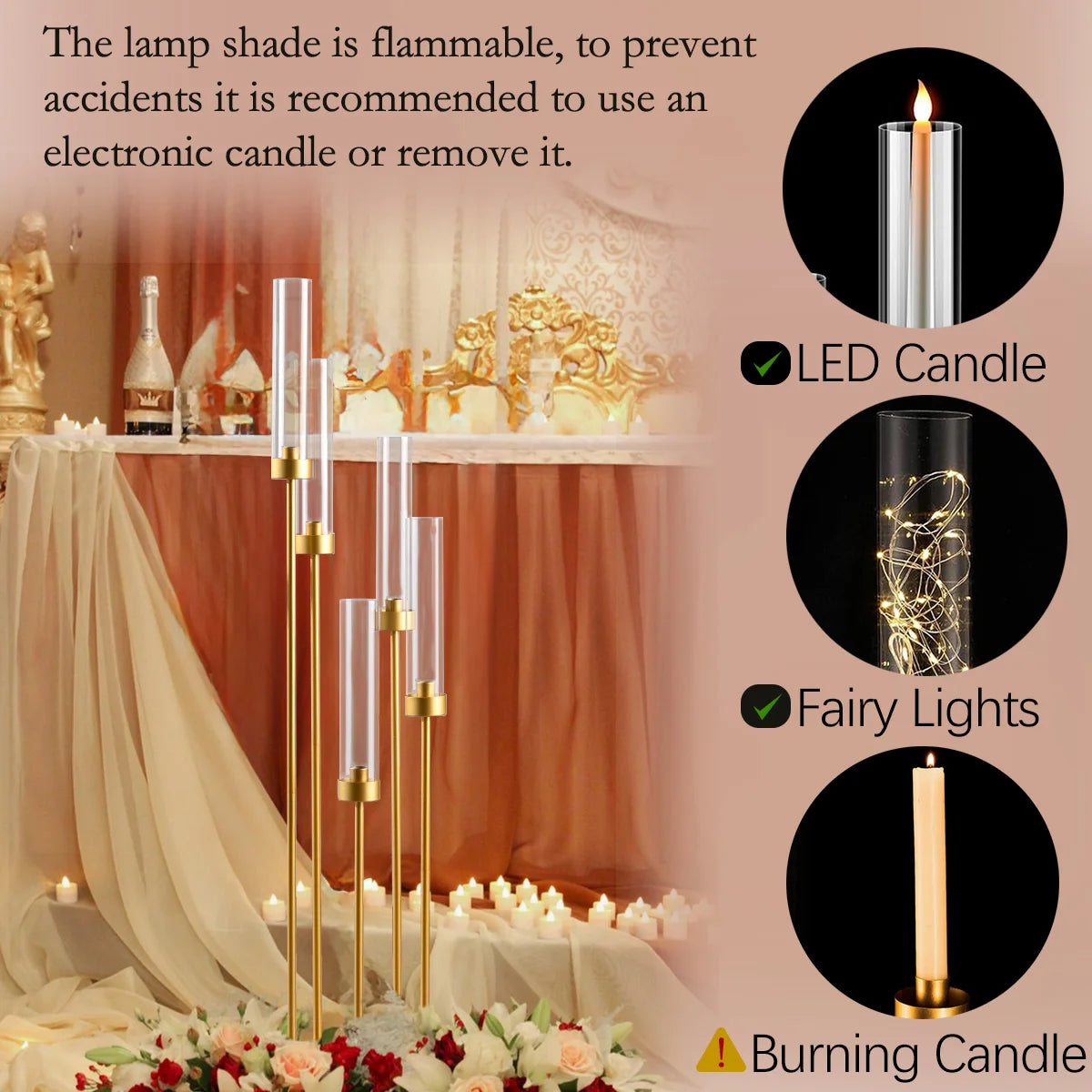 VINCIGANT Floor Candelabra 5 Arm LED Candle Holder Acrylic Lampshade
