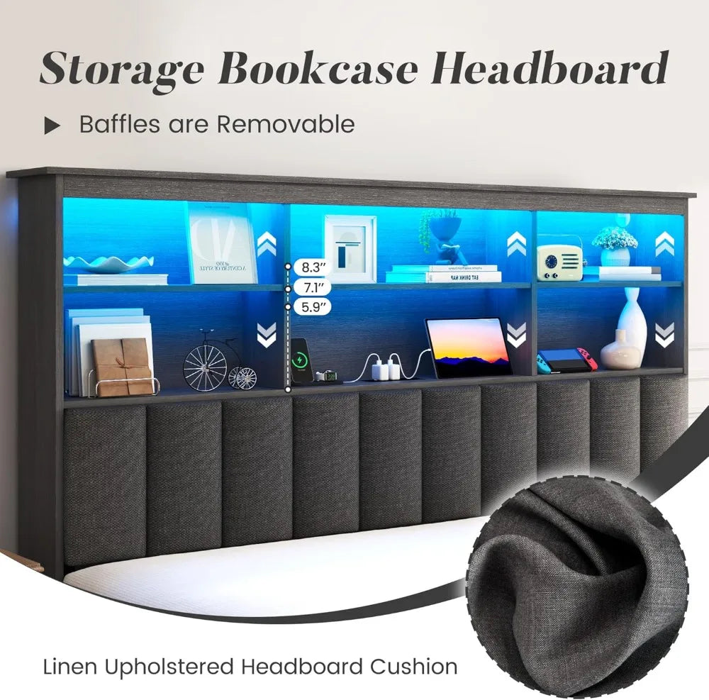 Queen Bed Frame With Storage Headboard And Charging Station