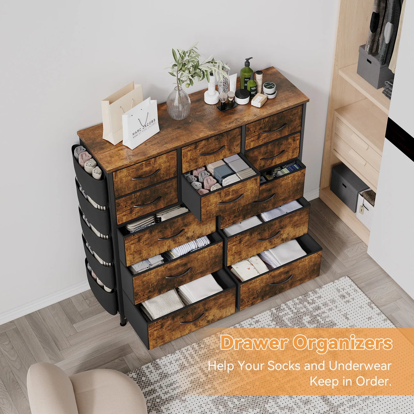 HiMISS 12-Drawer Dresser for Bedroom with Fabric Storage