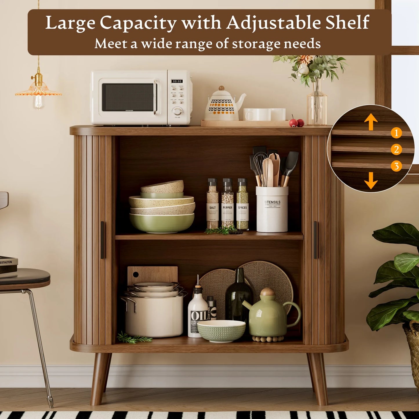 31.5" Sideboard Buffet Cabinet with Storage, Sliding Door & Adjustable Shelf, Modern Accent Coffee Bar Console Table for Kitchen, Entryway