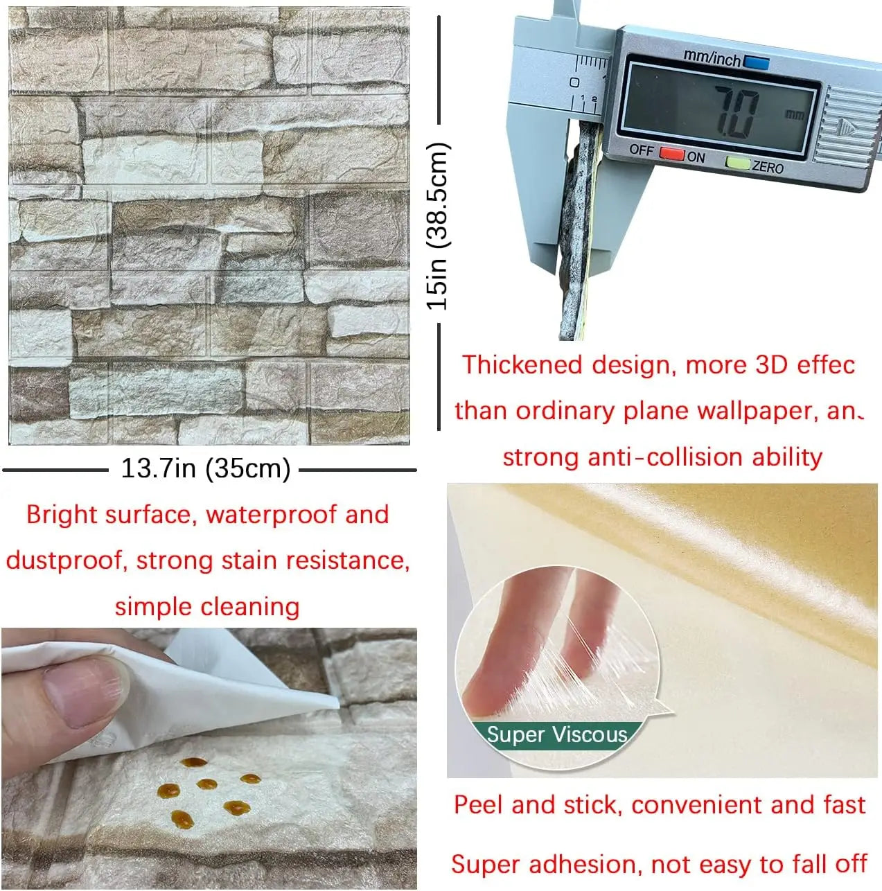 20PCS 3D Wall Panels Peel and Stick Foam 3D Brick Wallpaper Peel and Stick Faux Stone Wall Panel Self-Adhesive Wallpaper (20PCS,