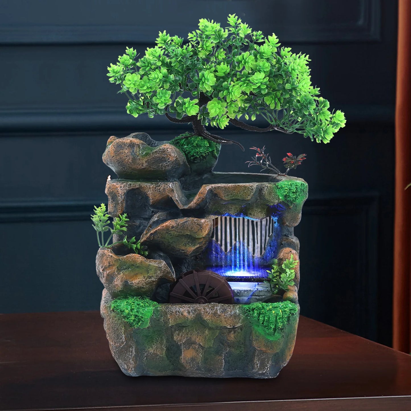 Indoor Water Fountain With LED Lights Zen Decor Desktop