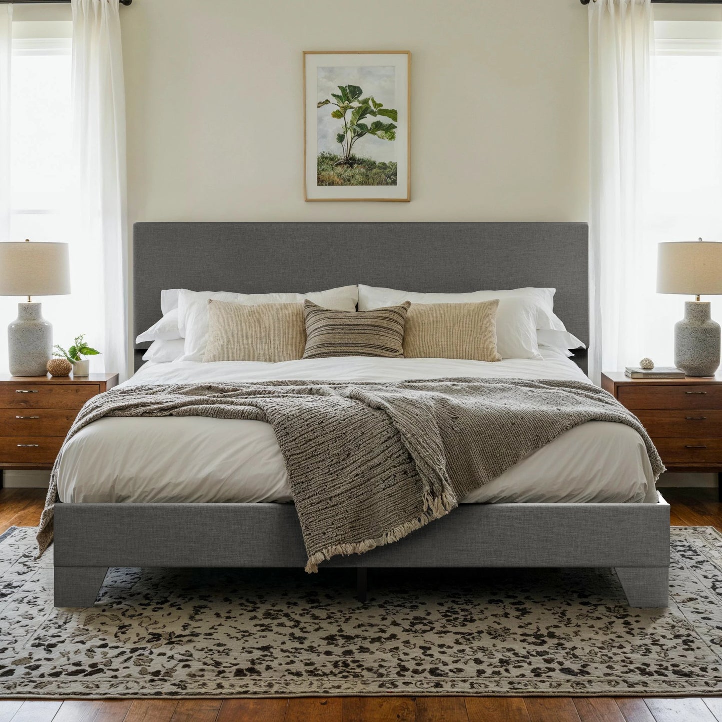HOOMIC Upholstered Bed Frame With Adjustable Headboard Noise Free