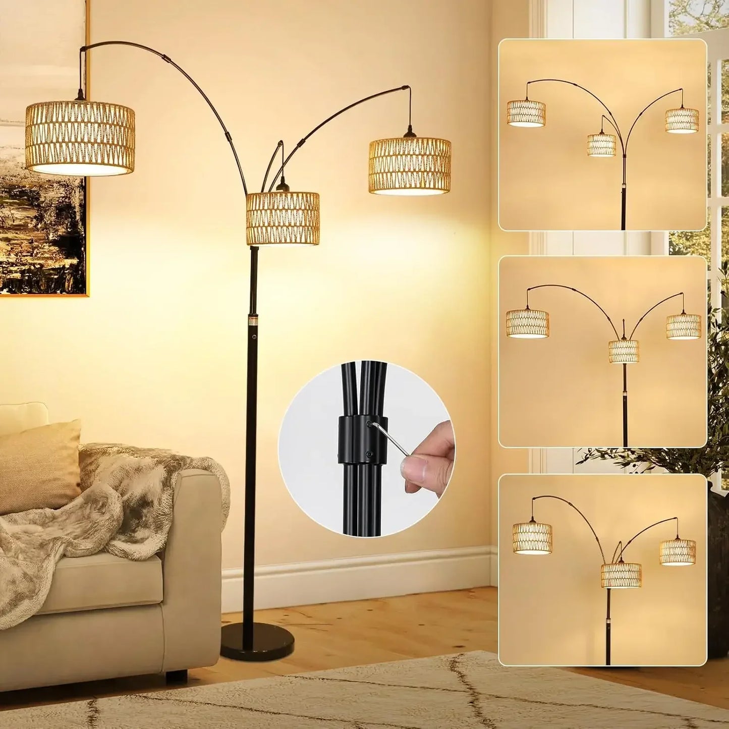 Arc Floor Lamp for Living Room Boho Industrial Style