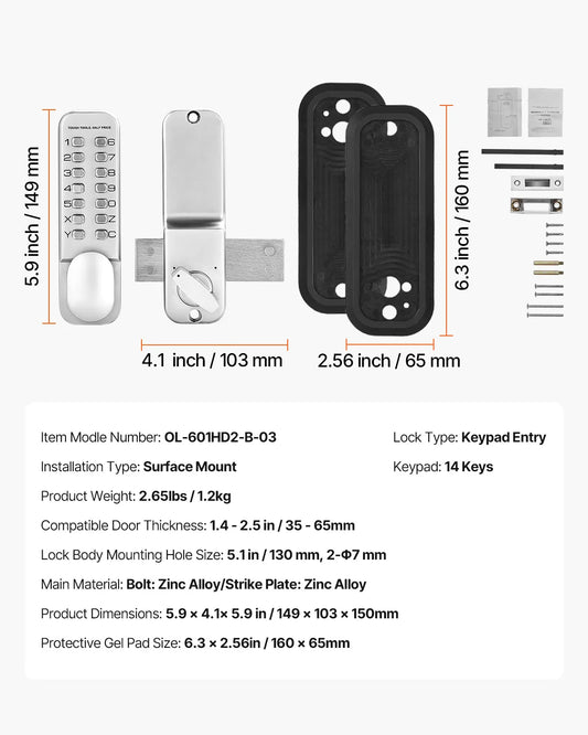 SucceBuy Mechanical Keyless Entry Door Lock With Adjustable Thumb Knob