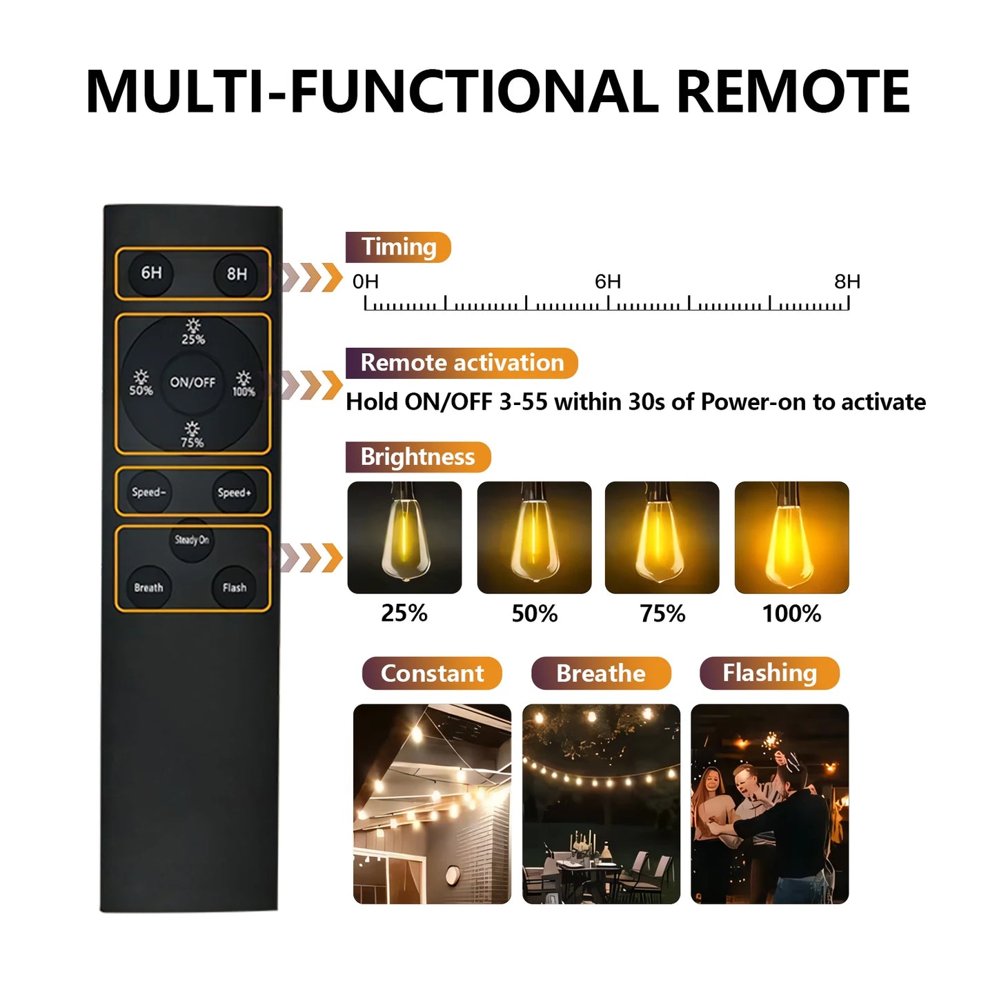 Solar String Lights With Remote Outdoor Patio Waterproof