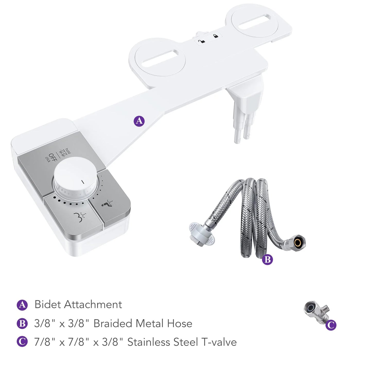 Wall Mounted Non Electric Ultra Slim Dual Nozzle Bidet Attachment
