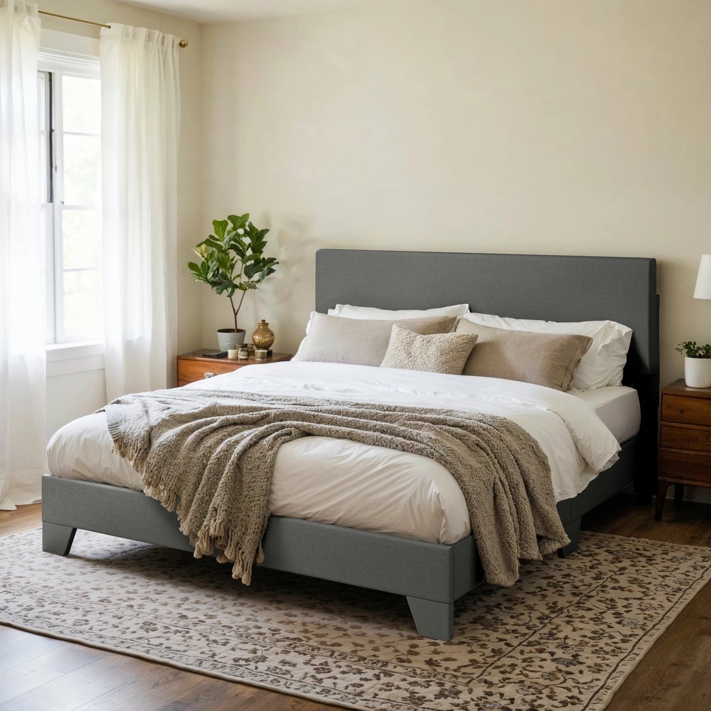 HOOMIC Upholstered Bed Frame With Adjustable Headboard Noise Free