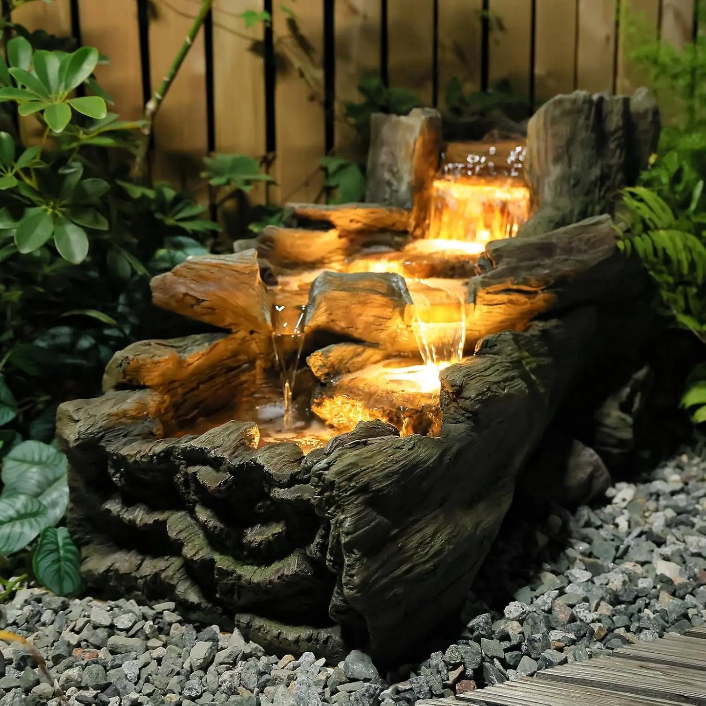 Garden Outdoor Water Fountain With Led Lights Floor Standing Resin