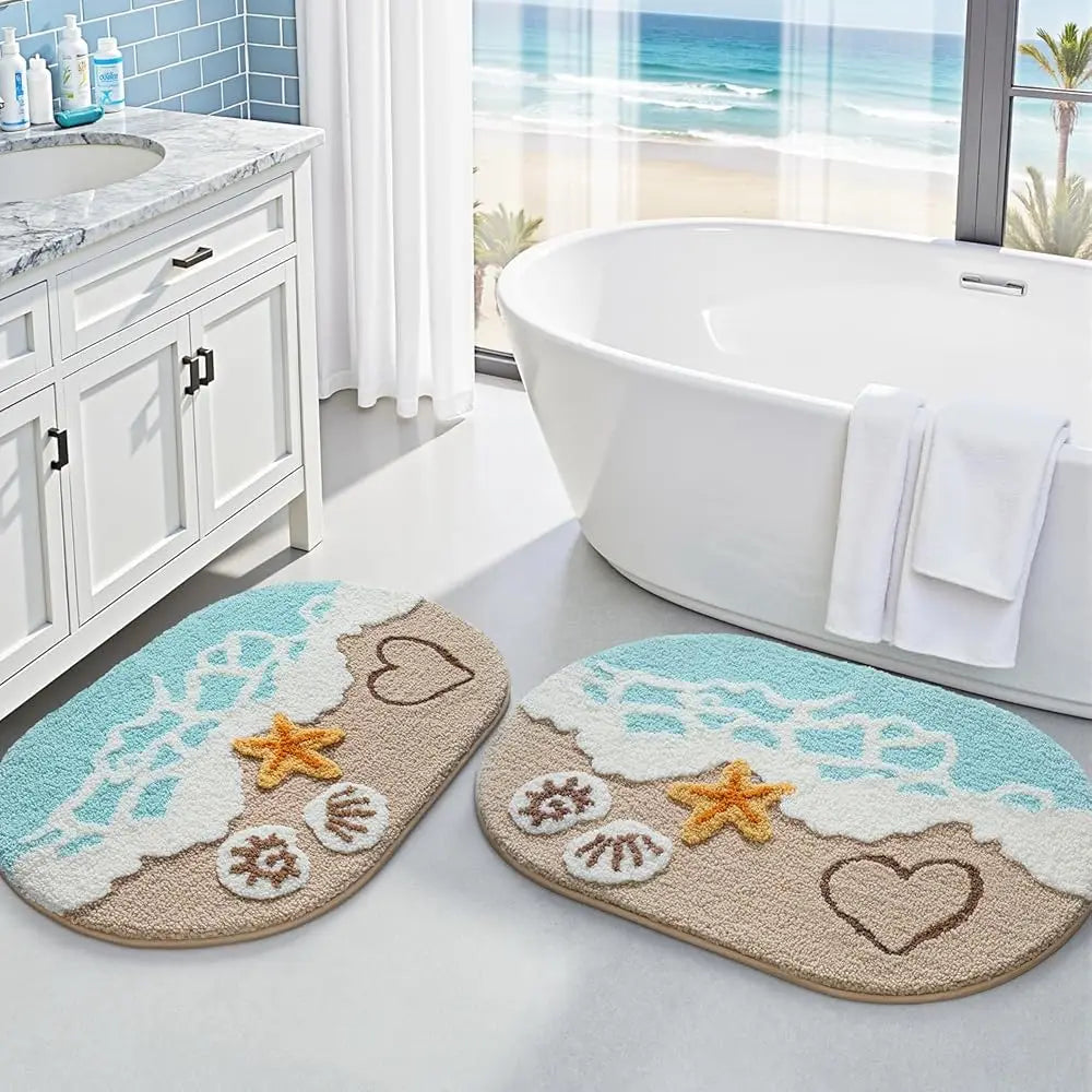 ZUIDID Ocean Starfish Bath Rug Set Non Slip Beach Mats