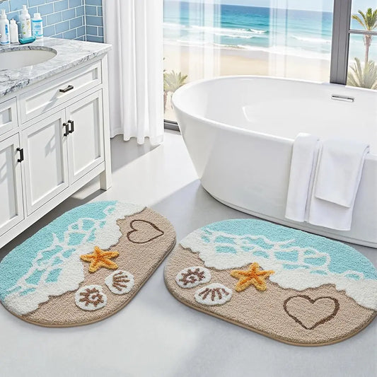 ZUIDID Ocean Starfish Bath Rug Set Non Slip Beach Mats