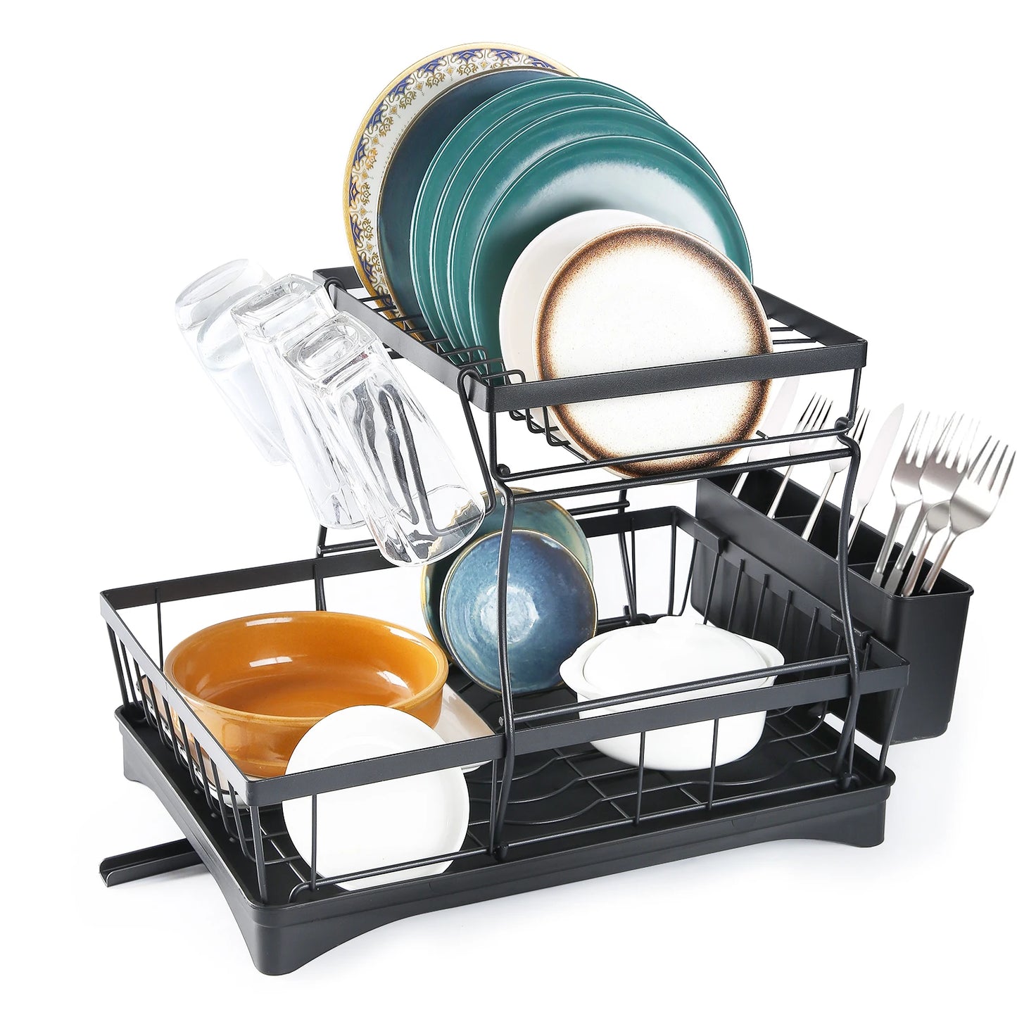 2 Tier Dish Drainer With Drip Tray And Draining Board