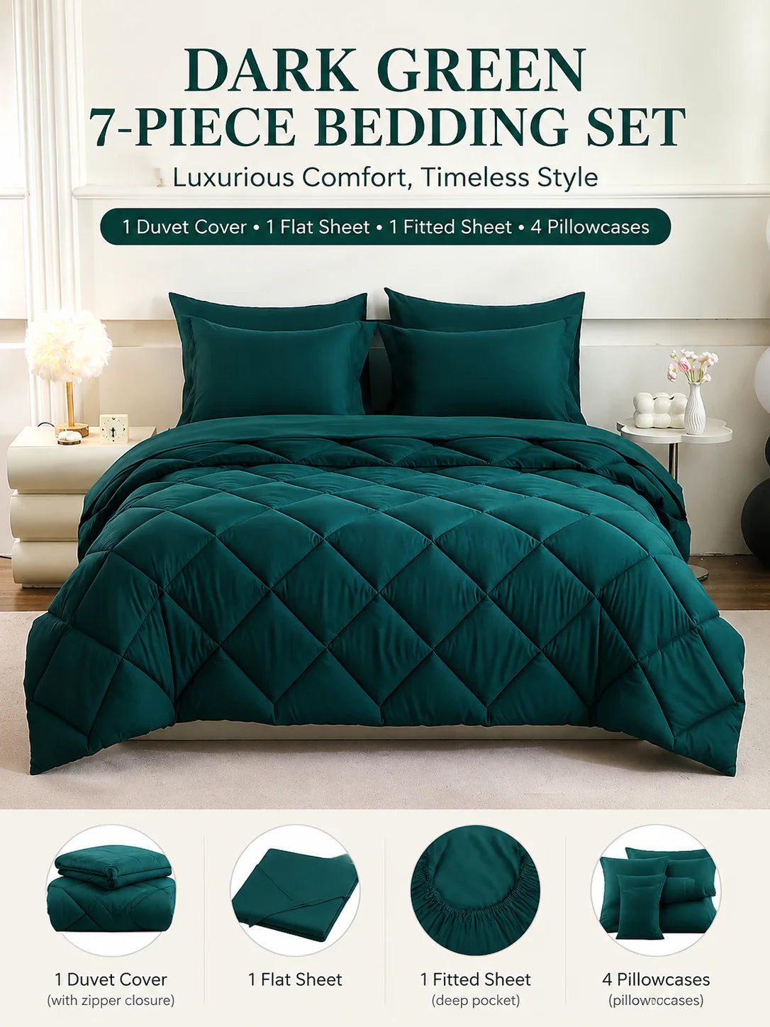 EasYum Seven Piece Bedding Set With Comforter Sheets And Pillowcases