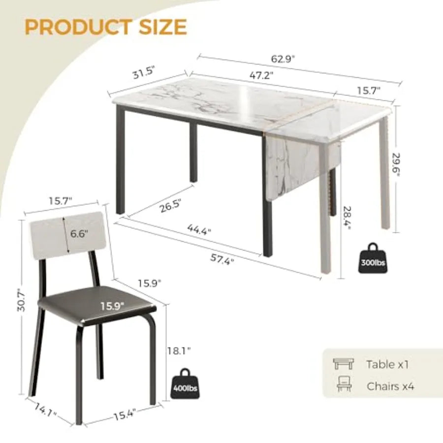 Extendable Dining Table Set For 4-8 People With Drop Leaf