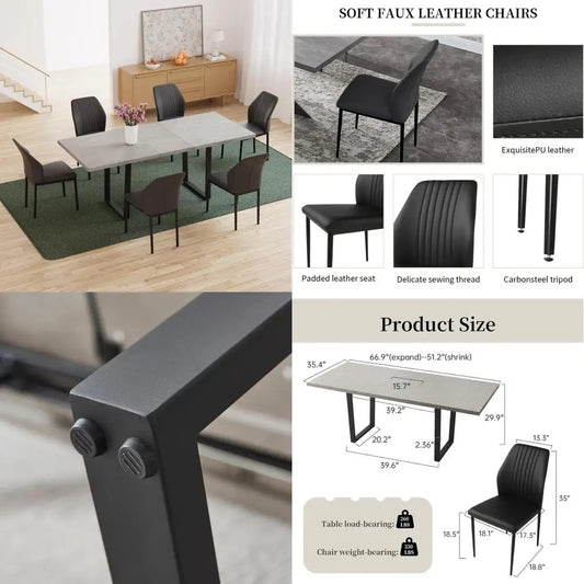 Mid-Century Extendable Dining Table Set With Upholstered Chairs