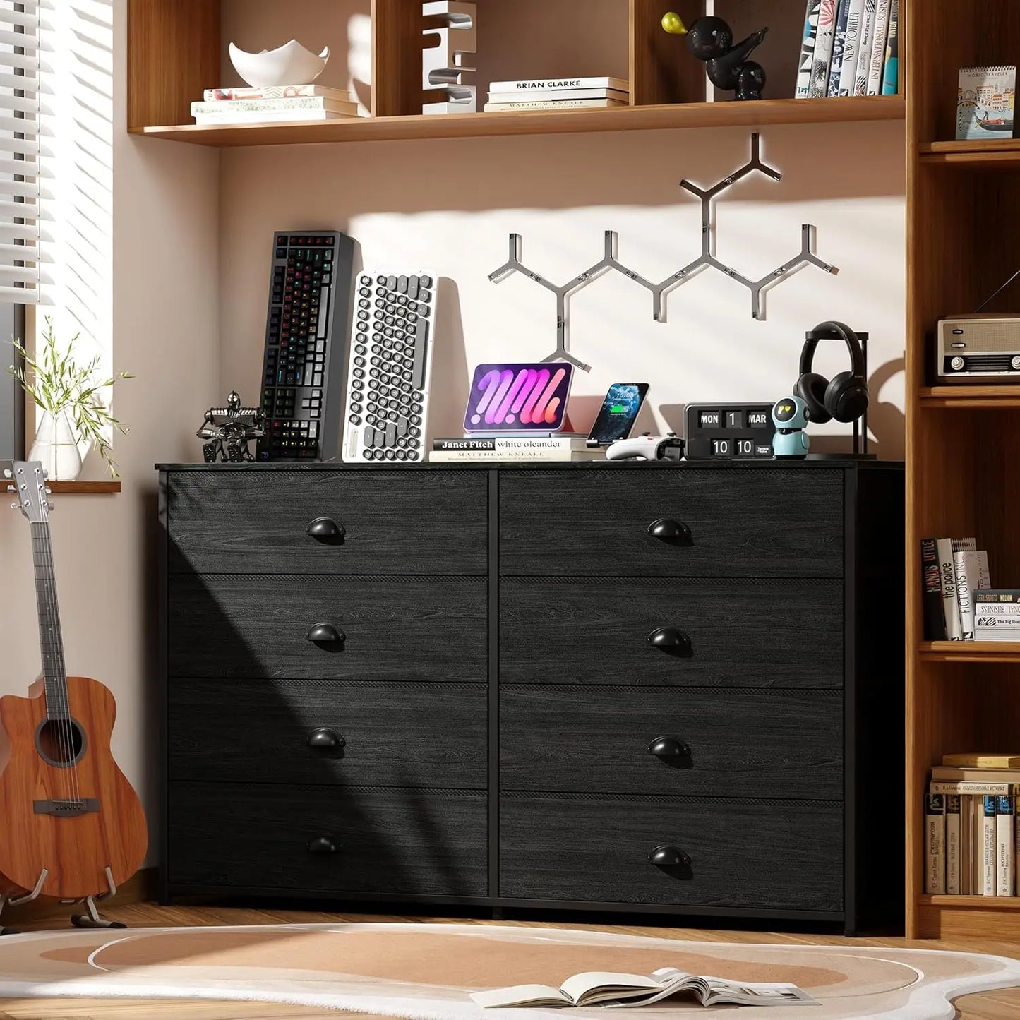 Wide Dresser with 8 Fabric Drawers, TV Entertainment Center with Storage for 55'' TV, Large Chest of Drawers for, Customized