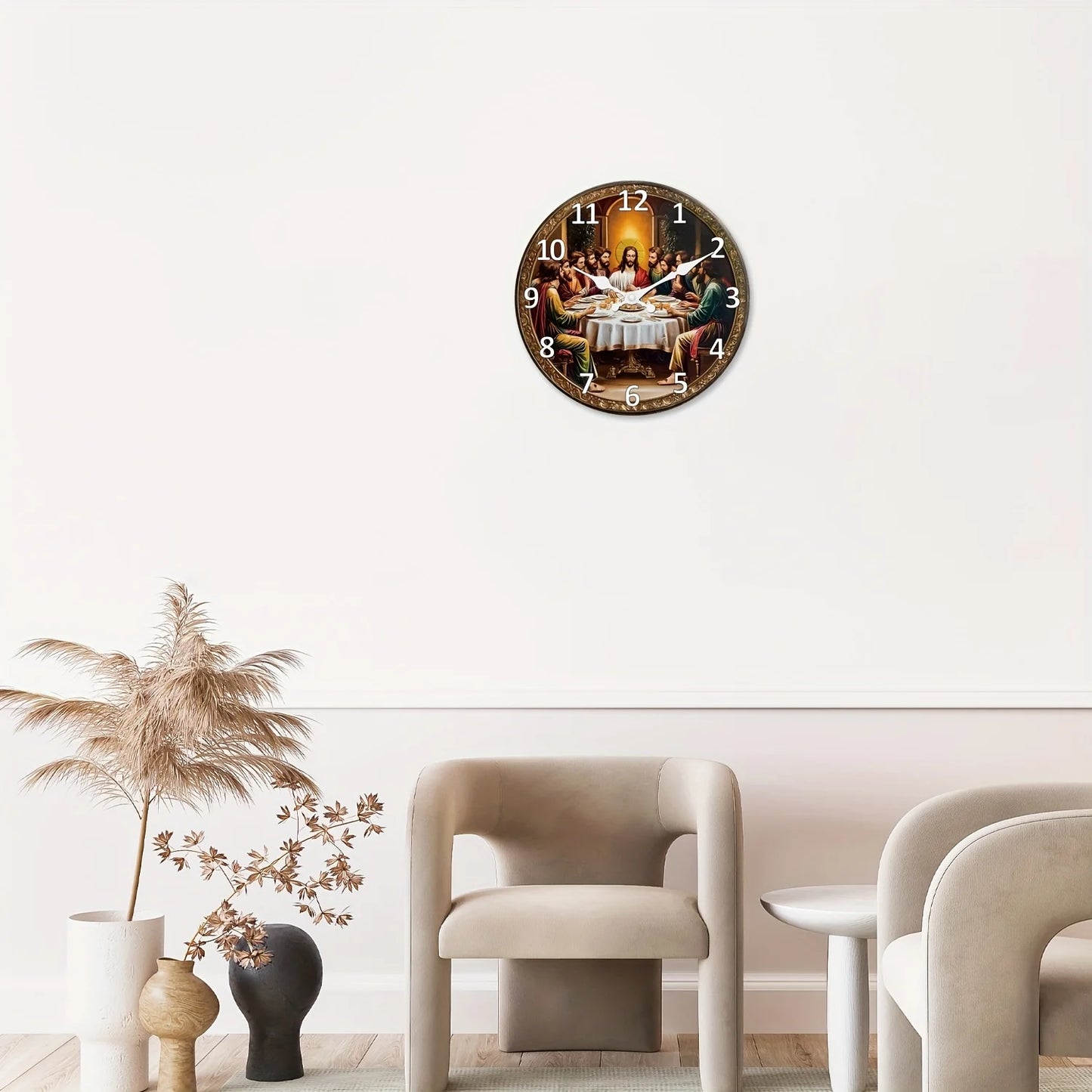 XMSJ Last Supper Wooden Wall Clock Analog Mute Home Decor