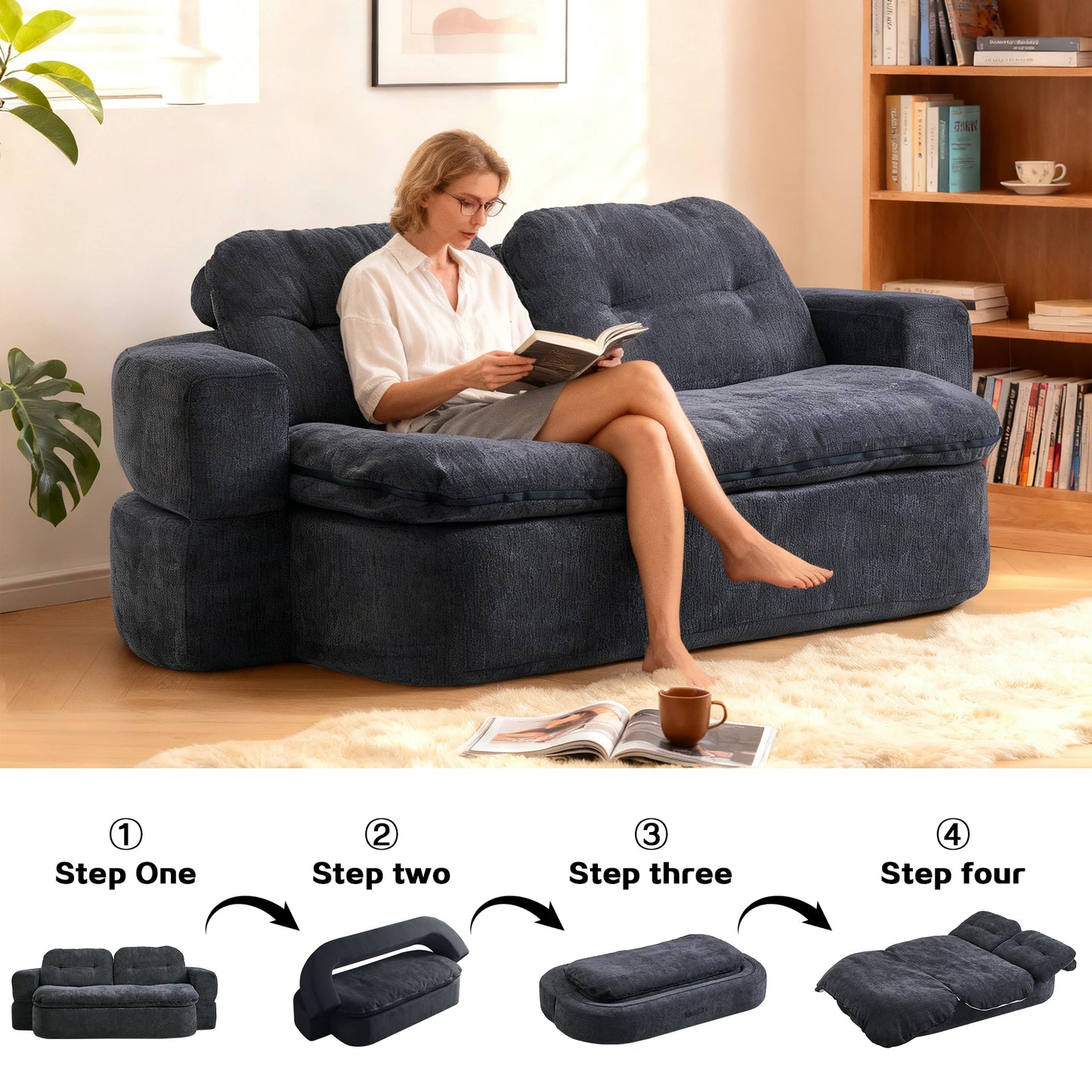 79" Convertible Sleeper Couch Bed, 2-in-1 Folding Sofa Bed with Pillow Blanket Loveseat Boneless Couches for Living Room Sofas