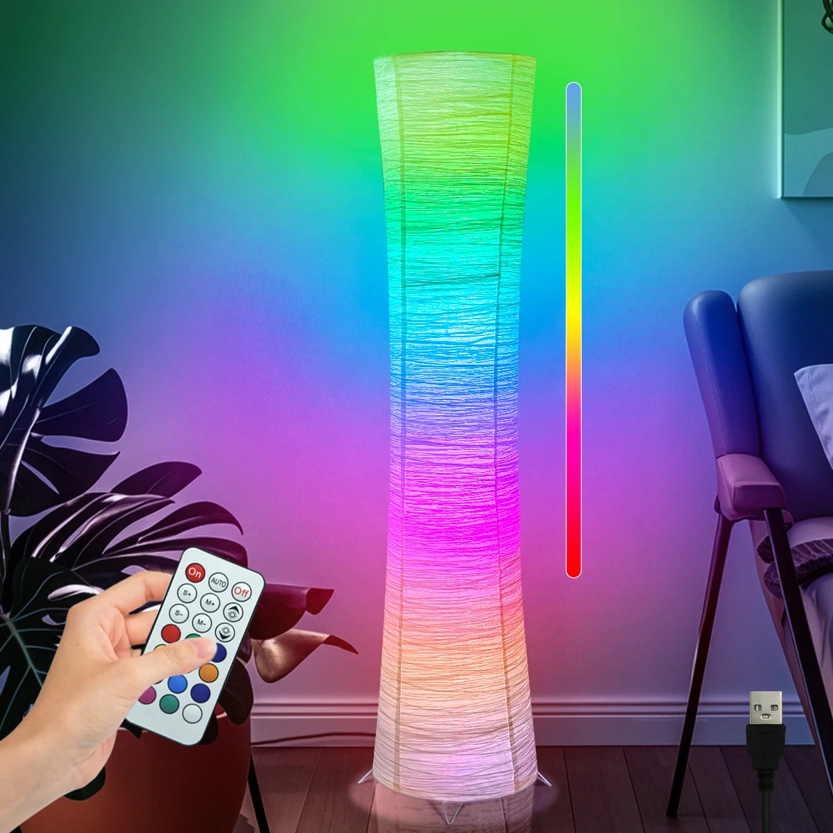 Paper RGB LED Floor Lamp With Remote Control Living Room