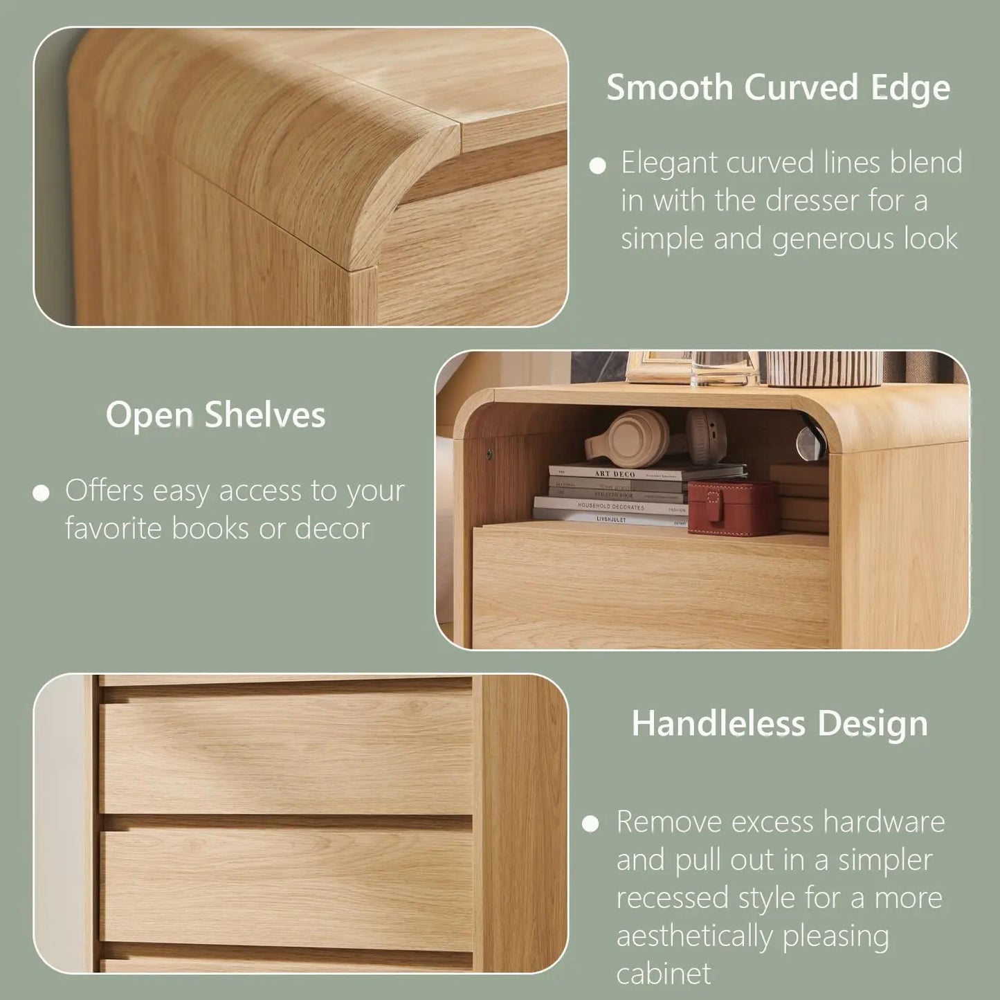Modern Nightstands Set of 2 With Storage Drawers and Charging Station