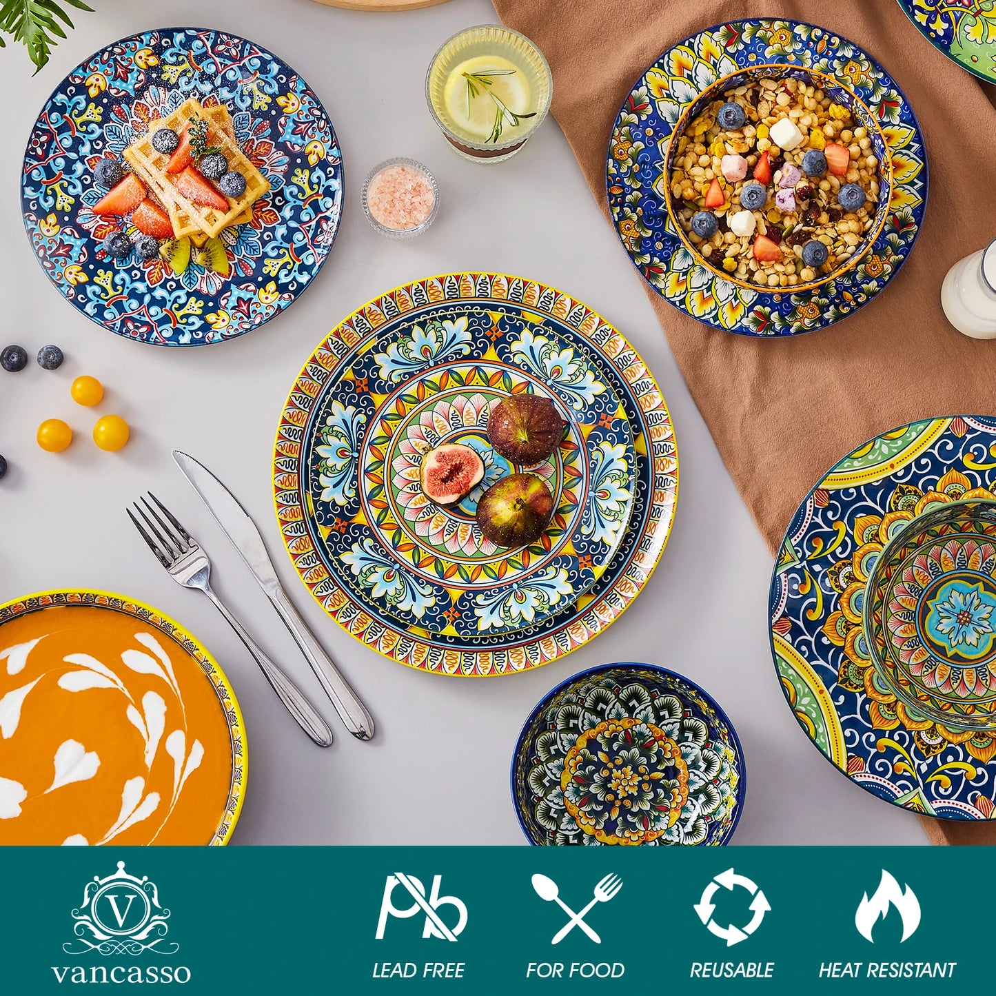 Malacasa 24-Piece Bohemian Double-Sided Porcelain Dinnerware Set