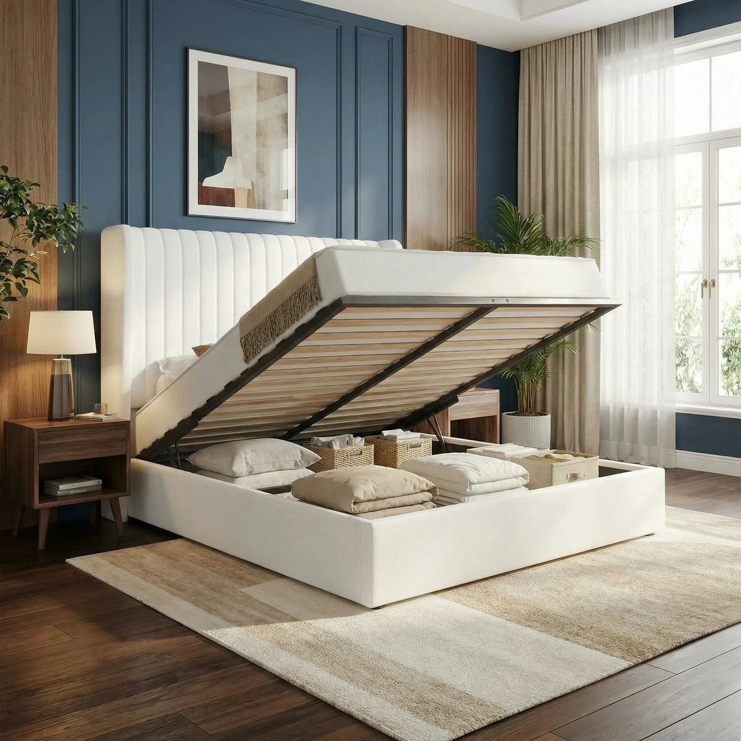 HOOMIC Velvet Lift Up Storage Bed Frame With Hydraulic System