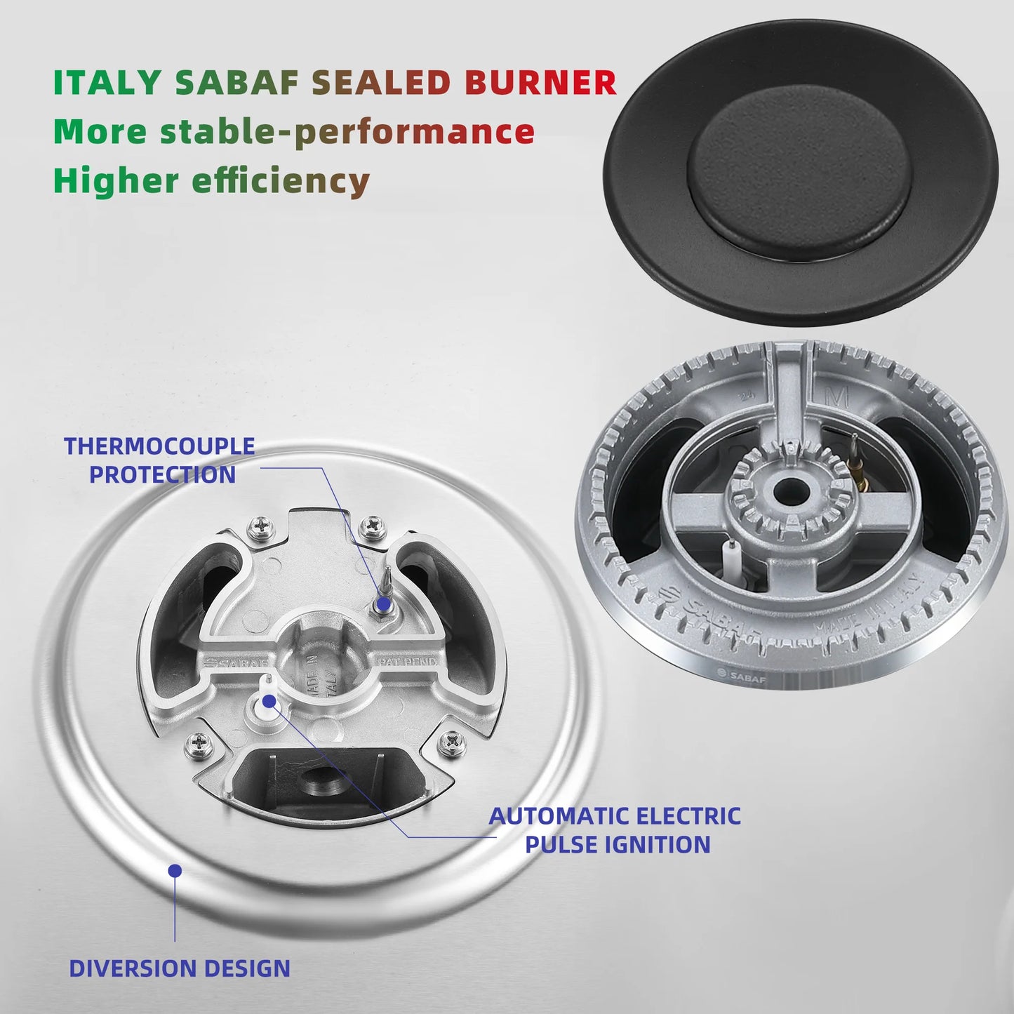 TopStrong 30 Inch Built In Stainless Steel Gas Cooktop Five High Power Burners