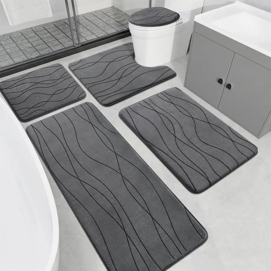 Memory Foam Bathroom Rug Set 5-Piece Ultra Absorbent Non-Slip Machine-Washable