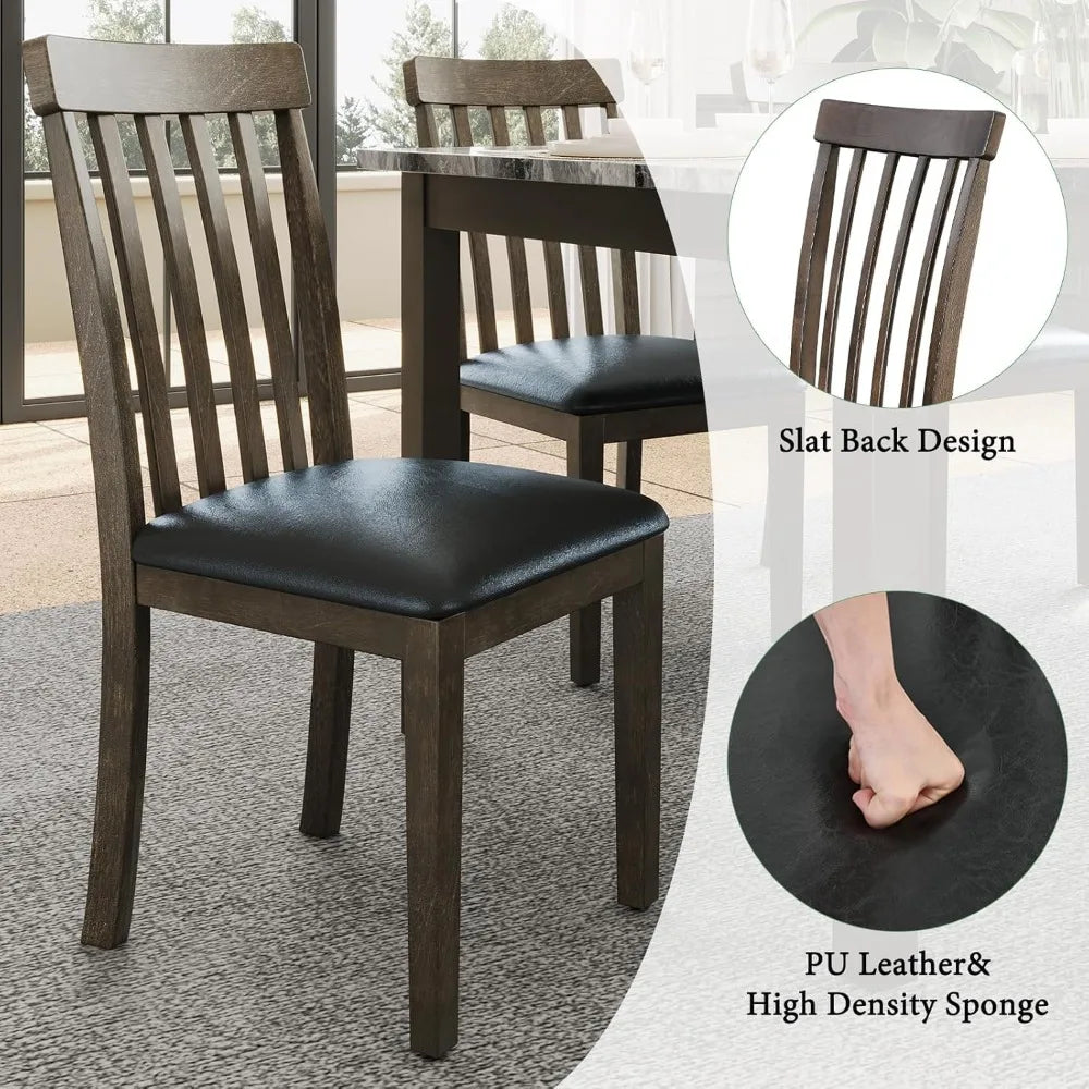Farmhouse 7-Piece Dining Table Set With 6 PU Leather Chairs