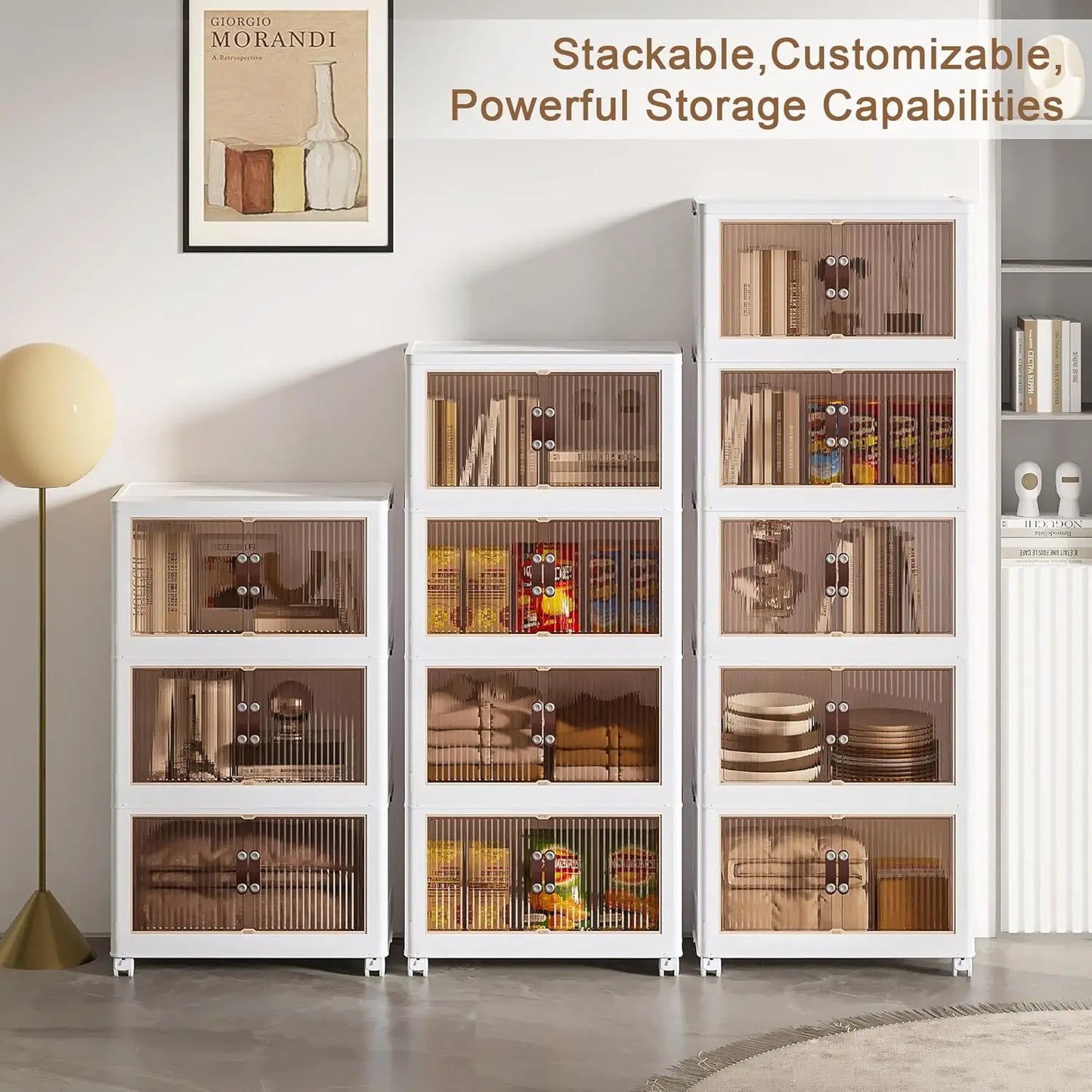 3 Tier Foldable Storage Box With Wheels Stackable Portable Organizer