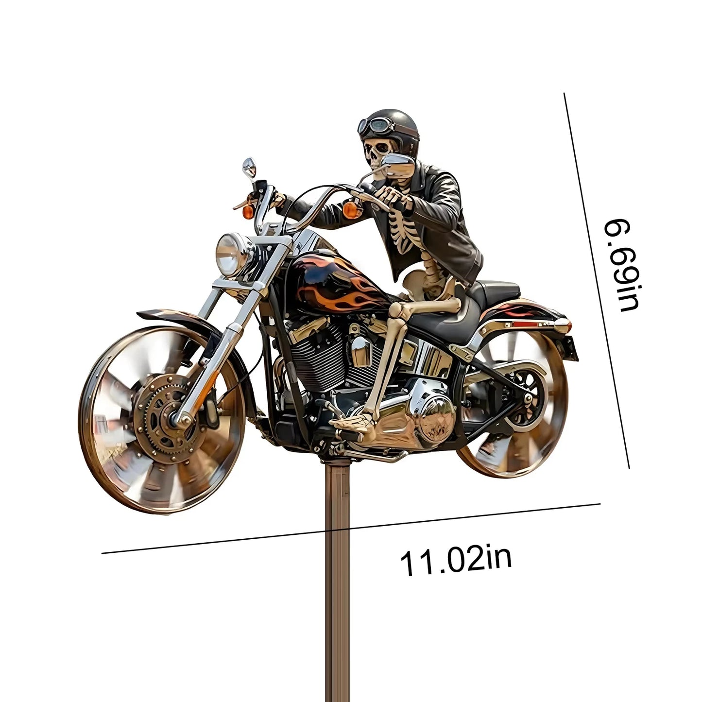Skeleton Biker Wind Spinner With Rotating Wheel Metal Pinwheel Outdoor Decor