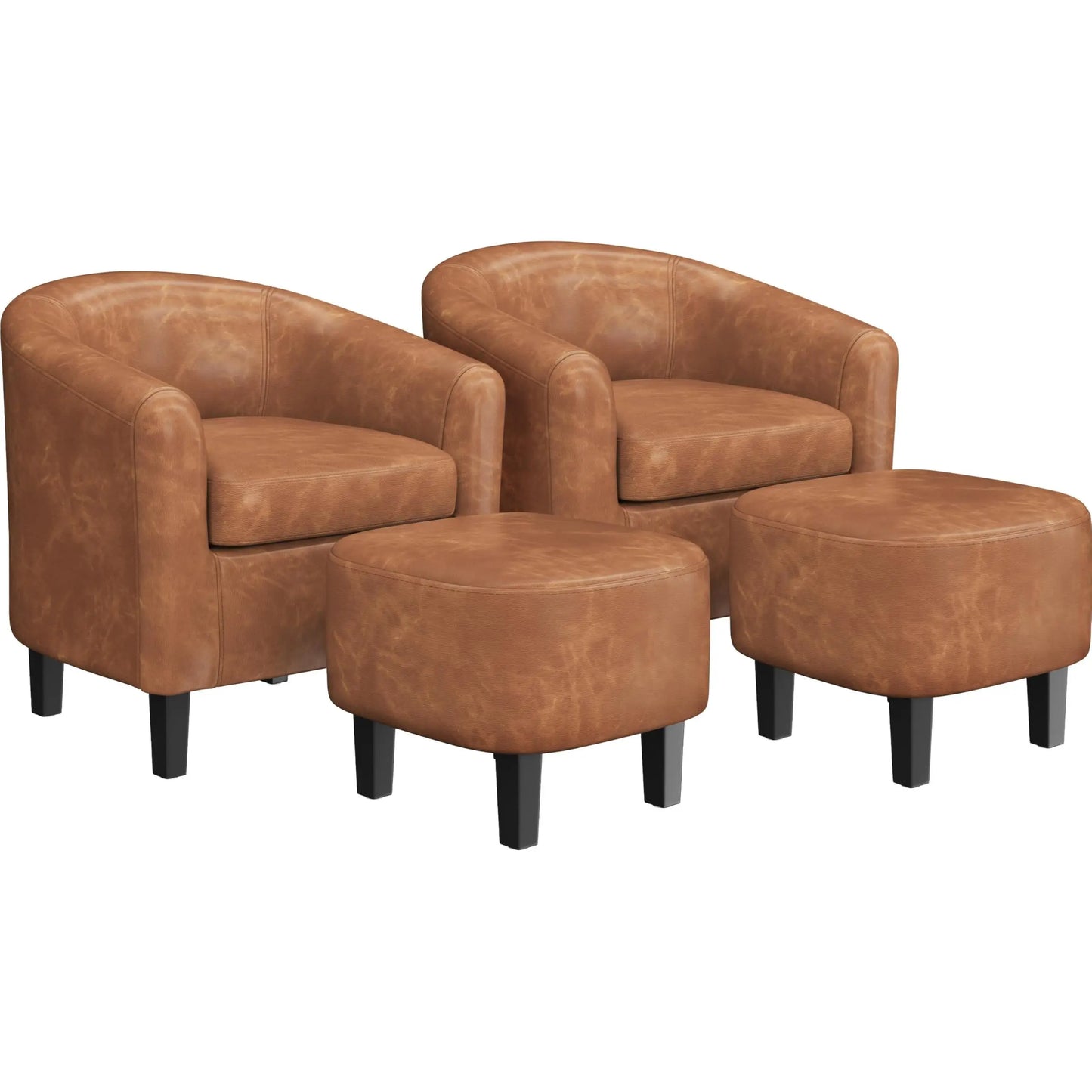 Barrel Chairs Set of 2 Faux Leather Club Armchairs PU Accent Chairs with Padded Seat for Living Room Black