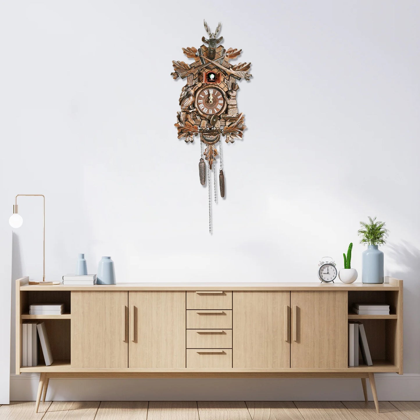 Forest Nordic Style Retro Cuckoo Wall Clock Wooden Hanging Decor