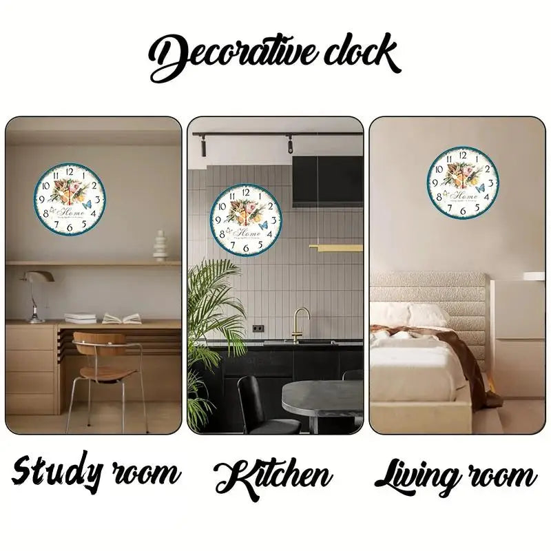 DIY 2D Flat Elegant Bouquet Wooden Round Silent Wall Clock
