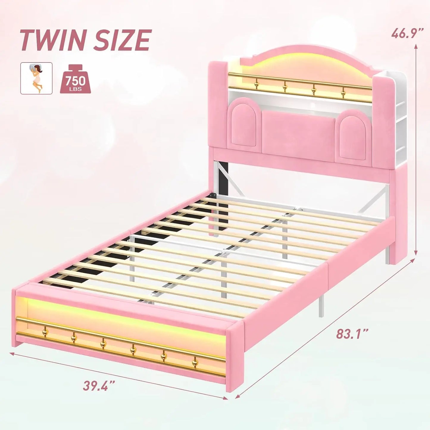 Upholstered Platform Bed With Storage Headboard LED USB Ports