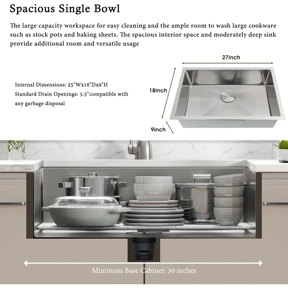 XMSJ Undermount 16 Gauge Stainless Steel Kitchen Sink
