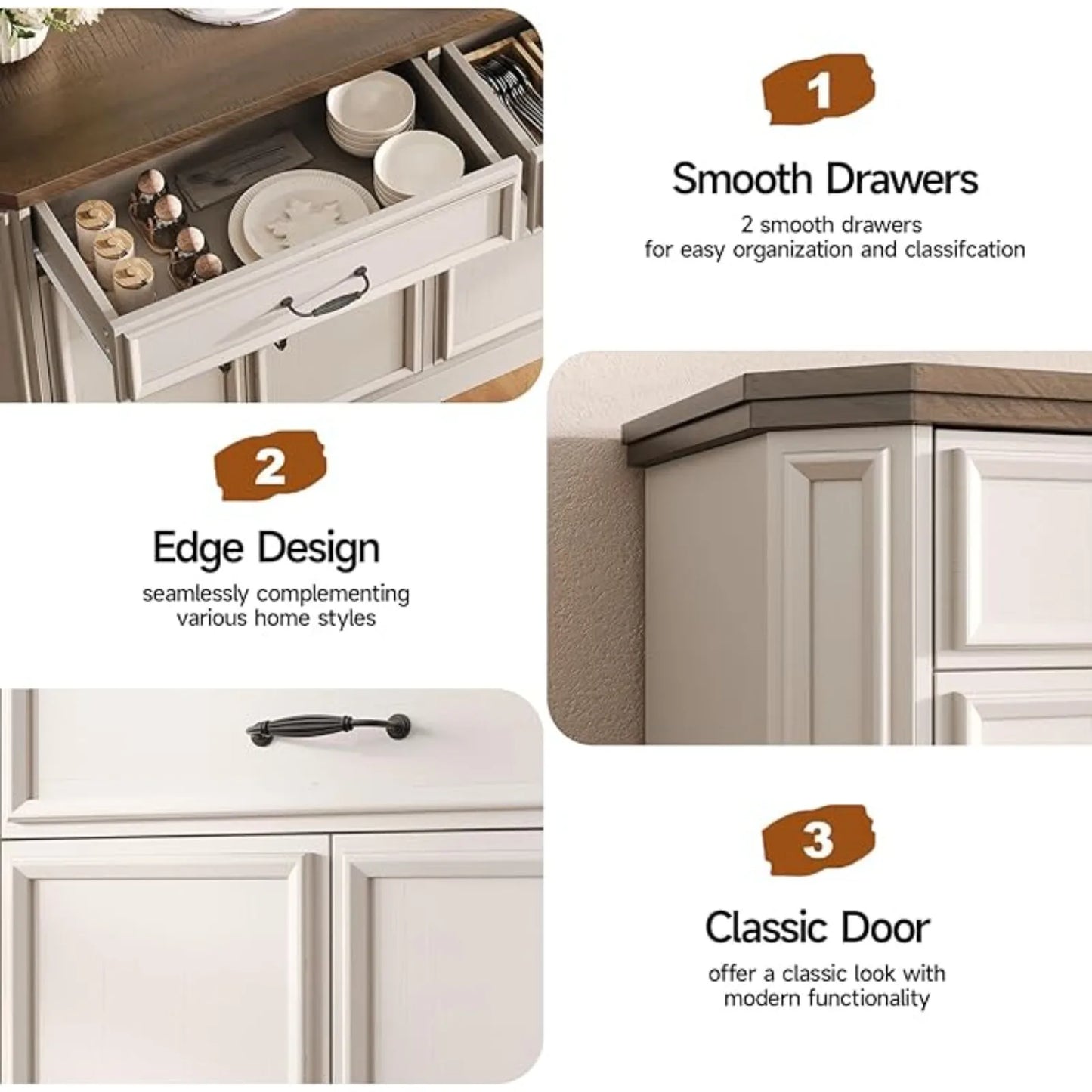 55" Sideboard Buet Cabinet with 2 Storage Ders & 4 Do, ern Kitchen Sideboards and Buets with Adjustable Shelves, Wood Coee Bar C