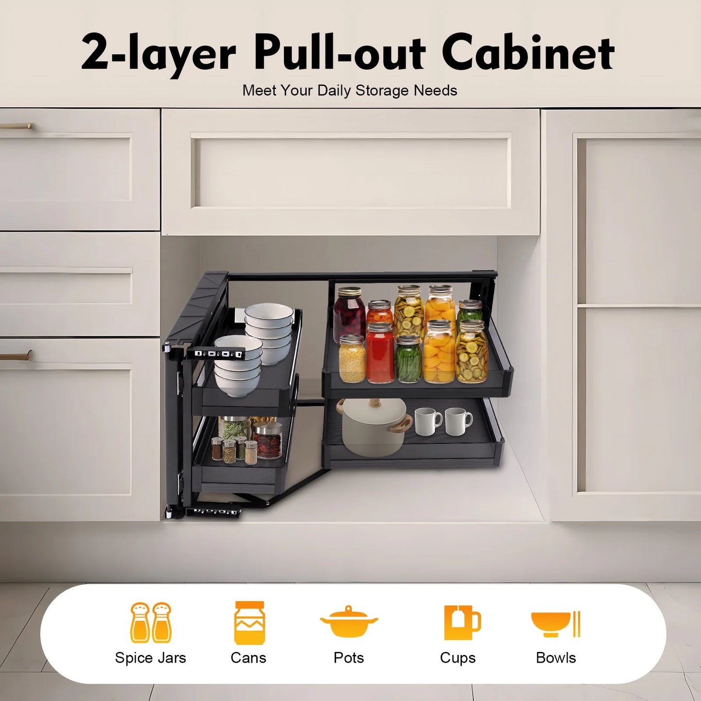 Bymaocar Blind Corner Cabinet Pull-Out Organizer, 2-Tier Swing Tray