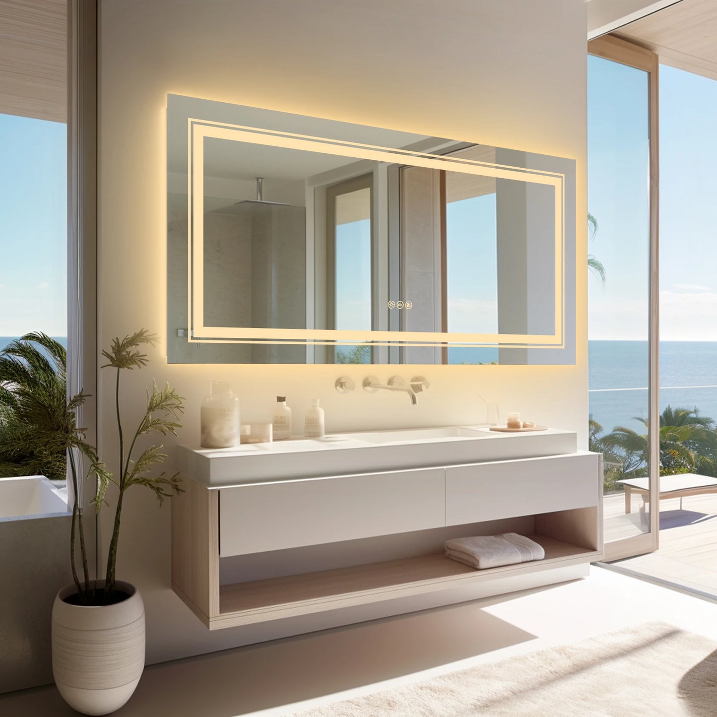 Wisfor LED Backlit Anti-Fog Bathroom Mirror With Front And Backlight