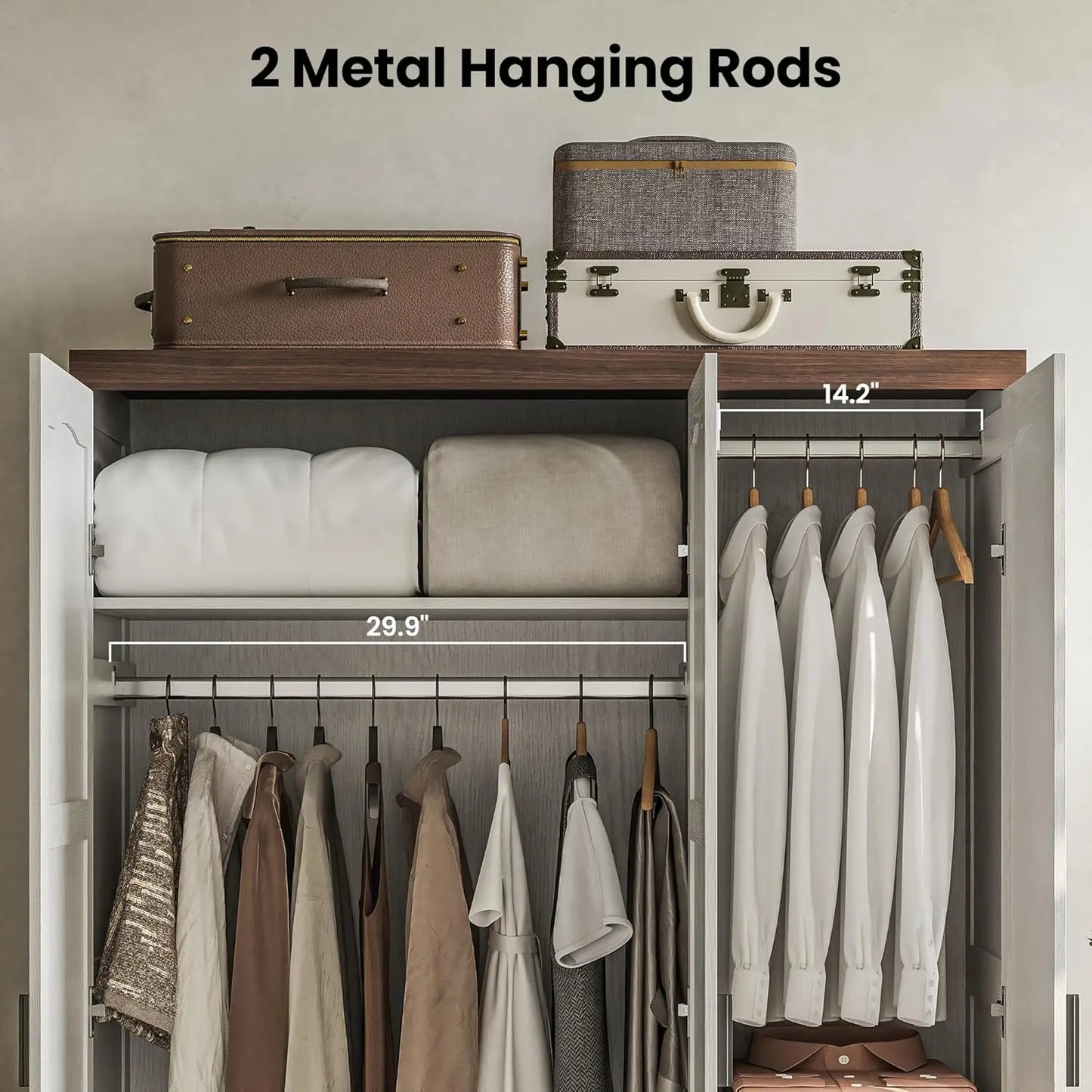 Frame Three Door Armoire Wardrobe With Mirror Bedroom Storage