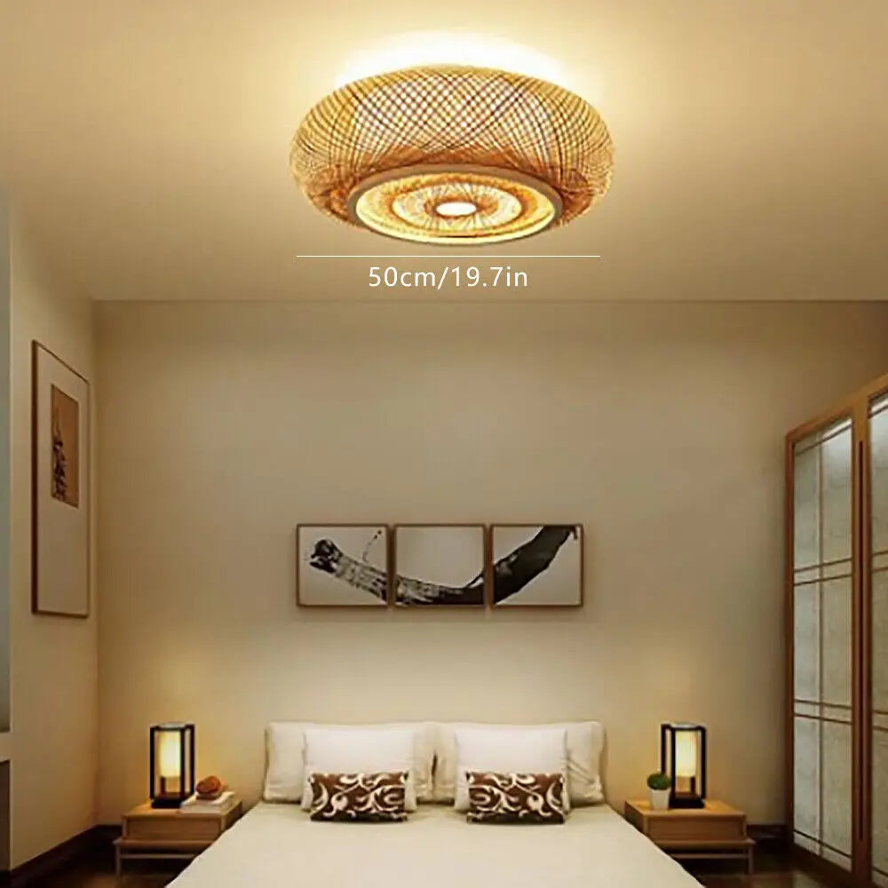 Flush Mount Bamboo Shade Ceiling Light Fixture Pendant Lamp