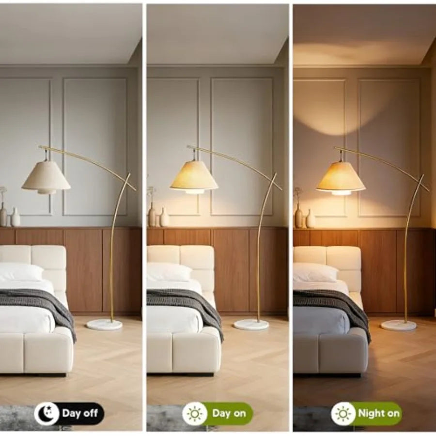 Arc Floor Lamp For Living Room With Double Linen Shade