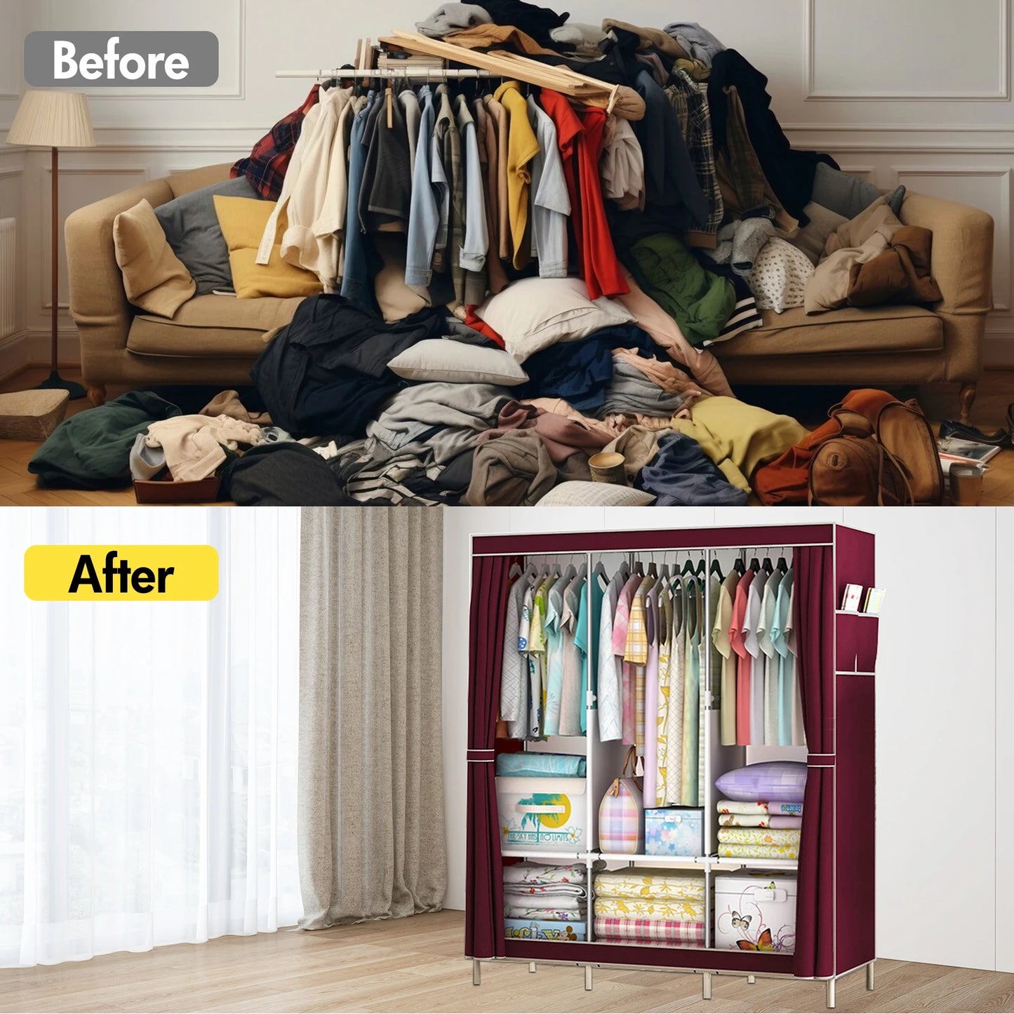 Portable Wardrobe Closet Rack With Nonwoven Fabric Cover