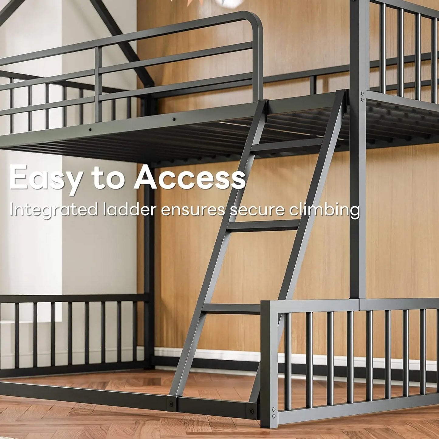 LIKIMIO Twin Over Full Bunk Bed Featuring Metal Slats