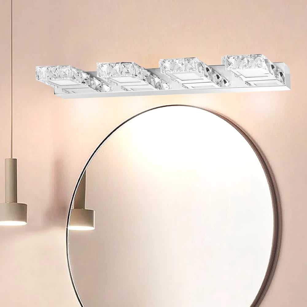 Bymaocar 4-Head Crystal Mirror Light LED Wall Sconce